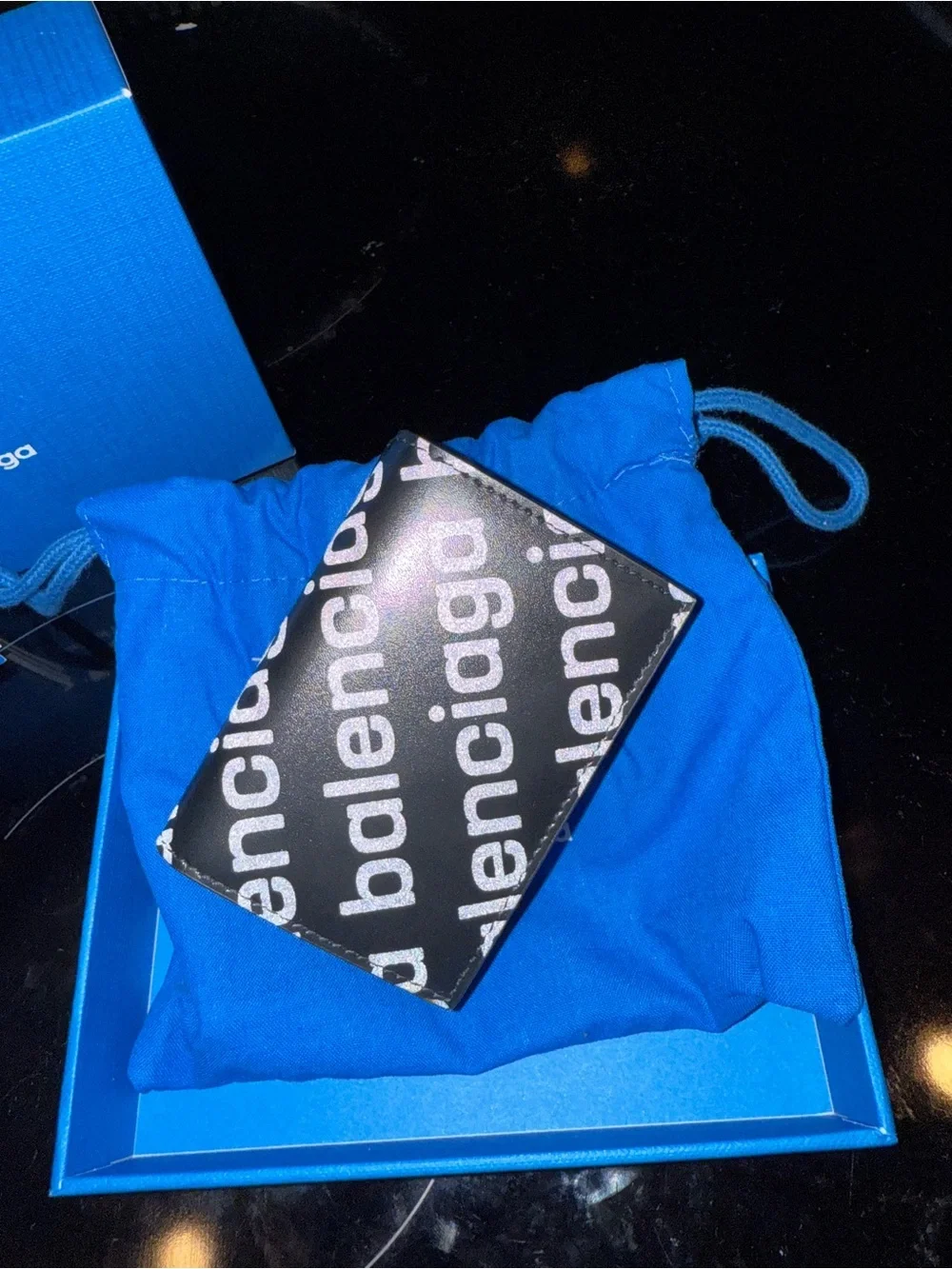 Balenciaga Black and White Glitter Logo Trifold Wallet